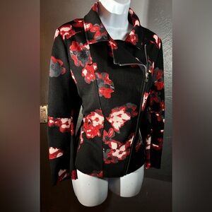 BLACK RIVOT Floral Black and Red Women's A Symmetrical Zip Jacket Size Large